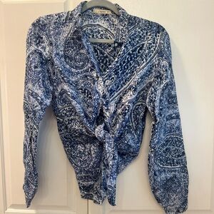 Blue Paisley Linen Button-Up Shirt